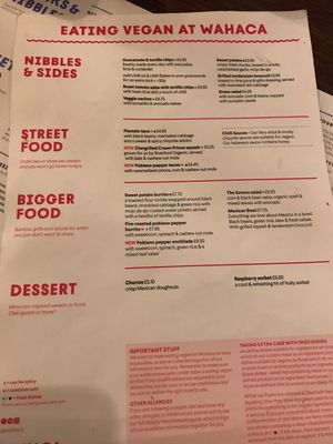 Vegan menu at Wahaca in Edinburgh