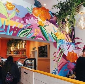 Bright colourful art work inside our Berry Street shop at The Nakery in Liverpool