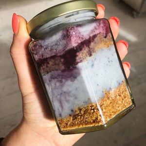 One of our many Cake Jars,  this one in Blueberry. Others include Peanut Butter, Choc Orange, Raspberry, Banoffee and Mint at The Nakery in Liverpool