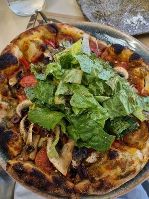 Amazing vegan pizza. at Prego in Kalymnos