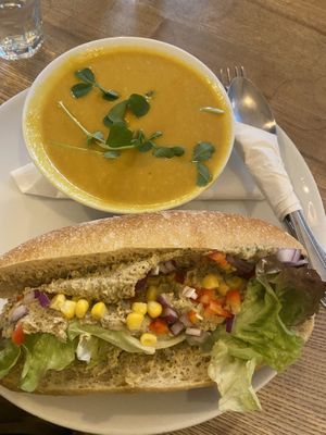 Tuna baguette and soup at Beetroot Sauvage in Edinburgh