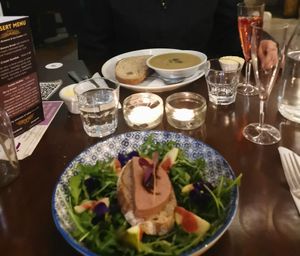 Faux gras and soup at Beetroot Sauvage in Edinburgh