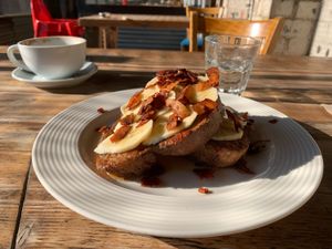 Maple bacon banana French toast at Beetroot Sauvage in Edinburgh