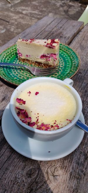 Latte of turmeric and cake! at Beetroot Sauvage in Edinburgh