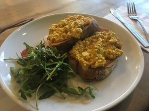 Sourdough with scrambled tofu at Beetroot Sauvage in Edinburgh