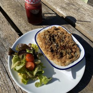 Mac cheese with haggis topping  at Beetroot Sauvage in Edinburgh