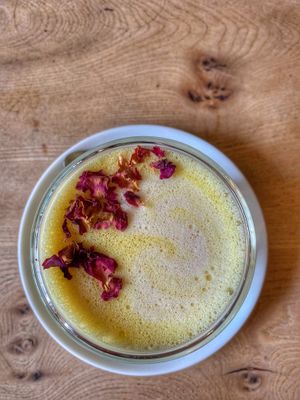Turmeric latte at Beetroot Sauvage in Edinburgh