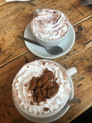 Regular hot chocolate and pumpkin spice hot chocolate  at Beetroot Sauvage in Edinburgh