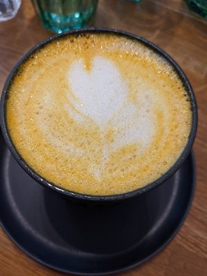 Turmeric oatmilk latte at Serenity Now in Glasgow