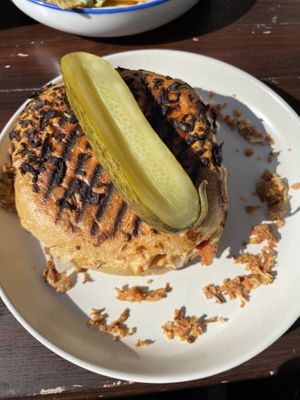 Reuben bagel with pickle!  at Serenity Now in Glasgow