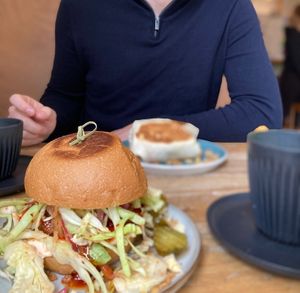 Korean chicken sandwich + buffalo chicken mac burrito   at Serenity Now in Glasgow