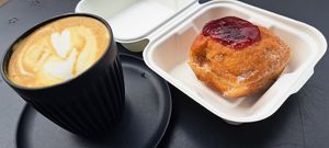 Coffee and doughnut... mmmmm at Serenity Now in Glasgow