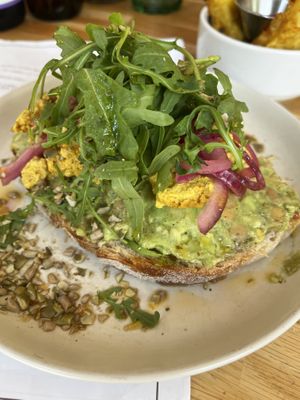 Avocado toast with tofu scramble  at Serenity Now in Glasgow