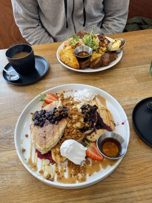 Blueberry Biscoff Pancakes  at Serenity Now in Glasgow