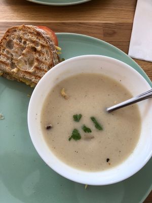 Soup and sandwich (I’ve eaten half) at Serenity Now in Glasgow