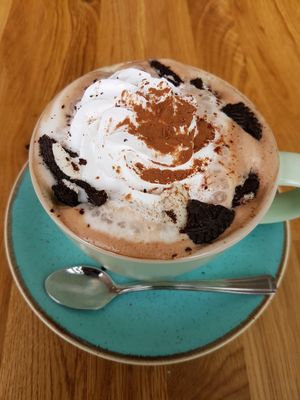 Luxe hot chocolate with oreos and marshmallows  at Serenity Now in Glasgow