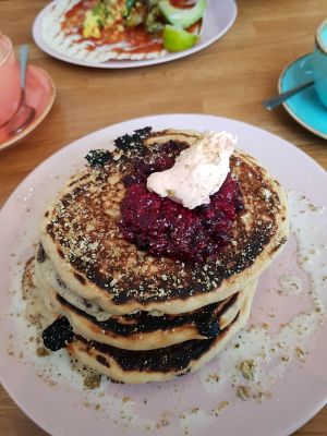 Chocolate chip pancakes. Taste as good as they look. at Serenity Now in Glasgow