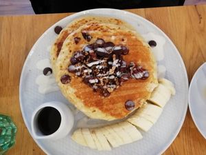 Pancakes and banana at Serenity Now in Glasgow