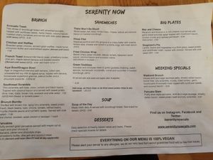Current menu - March 2019 at Serenity Now in Glasgow
