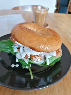 TLT (Tempeh, lettuce, tomato) bagel at Shoe Tree Cafe in Newcastle Upon Tyne