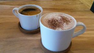 Vegan hot chocolate and Americano at Shoe Tree Cafe in Newcastle Upon Tyne