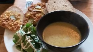 Hail Seitan sandwich and curried lentil soup at Shoe Tree Cafe in Newcastle Upon Tyne