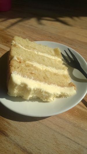 White chocolate and coconut cake at Shoe Tree Cafe in Newcastle Upon Tyne