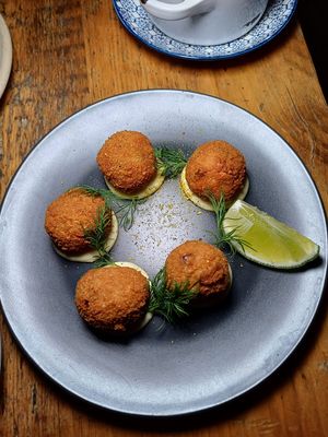 Codfish Cakes  at Essential Vegan @ Ten to One Bar in North London