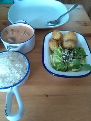 Mushroom stroganoff at Essential Vegan @ Ten to One Bar in North London