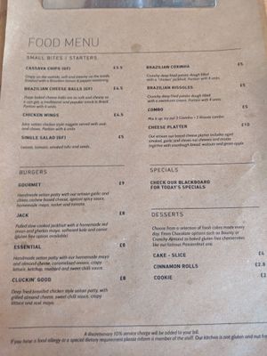 menu at Essential Vegan @ Ten to One Bar in North London