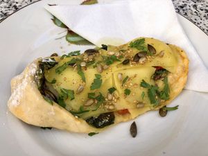 Tomato & spinach pie with cheese  at L'Exquisit in Mallorca