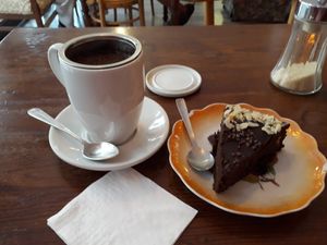 GF choc cake and rooibos tea at L'Exquisit in Mallorca