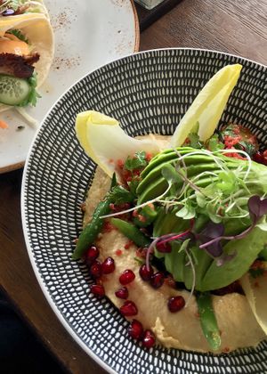 Hummus, quinoa and avocado bowl at The Block Cafe in Auckland