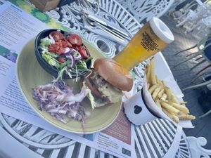 Burger, salad, chips and a pint  at Lounges - Puerto Lounge in Exeter