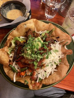 Fajita bowl served in a deep fried tortilla   at Geronimo's FGT   in Stockholm
