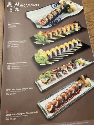 Menu at Zen House 禅舍 in Kuala Lumpur