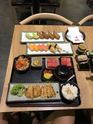 Chicken teriyaki and sushi - everything vegan expect on side-dish!  at Zen House 禅舍 in Kuala Lumpur