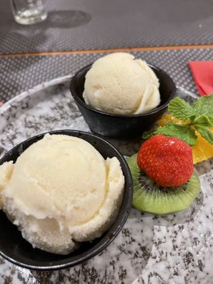 Pineapple and mango sorbet   at Giggling Squid in Warwick