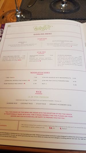 Vegan menu page 1 at Giggling Squid in Warwick