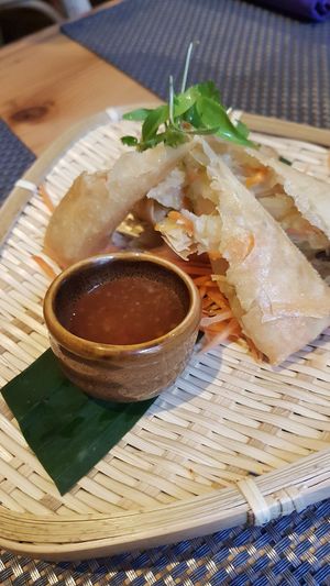 Spring rolls at Giggling Squid in Warwick