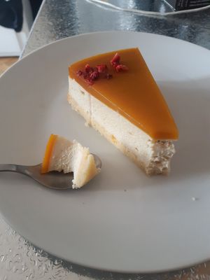 Mango cheescake at Forrest Bistro in Prague