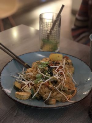Tom yum noodles with tofu  at Forrest Bistro in Prague