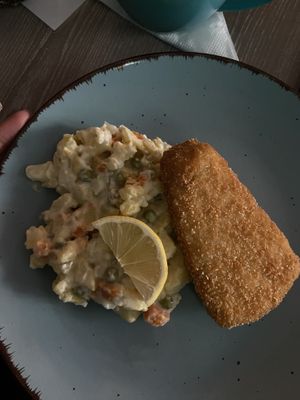 “Fish” filet and salad  at Forrest Bistro in Prague