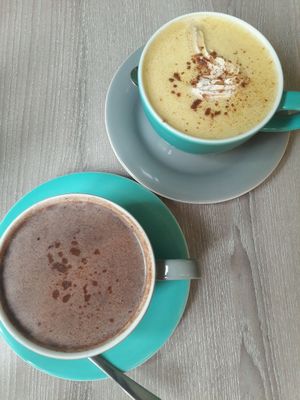 Hot chocolate and pumpkin spice latte  at Forrest Bistro in Prague
