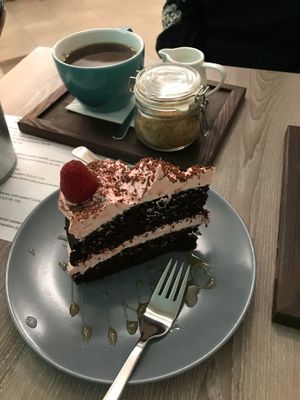 Chocolate raspberry cake  at Forrest Bistro in Prague