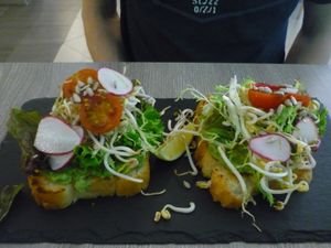 delicious bread with oil and vegetables at Forrest Bistro in Prague