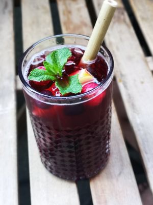 Homemade lemonade black currant at Forrest Bistro in Prague