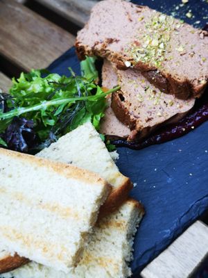 Paté from oyster mushroom with cranberry sauce and pistachio at Forrest Bistro in Prague