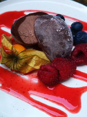 Mochi ice cream chocolate & cherry at Forrest Bistro in Prague