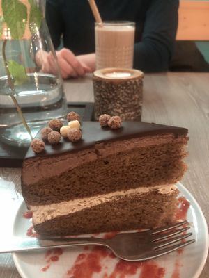 Chocolate cake to die for! at Forrest Bistro in Prague